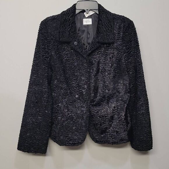 Emma James Jacket SZ 14 Black Crushed Velvet Cropped Whimsygoth Fairy Glam Retro - Picture 1 of 7